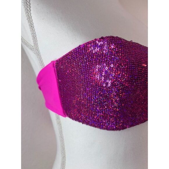 Victoria's Secret women's small hot pink sequin bandeau bikini top‎ strapless - Picture 3 of 6